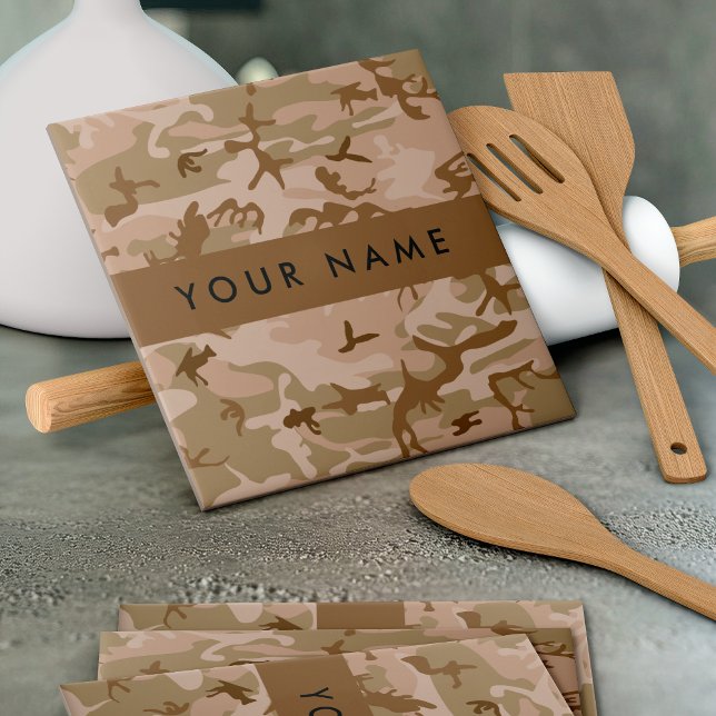 Desert Camouflage Pattern, Your name, Personalize Ceramic Tile (Creator Uploaded)