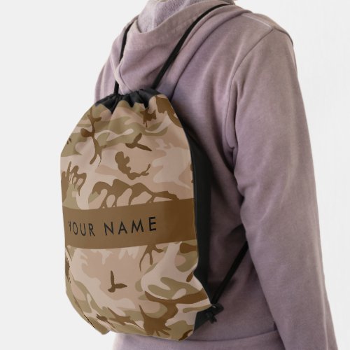 Desert Camouflage Pattern Your name Personalize Drawstring Bag