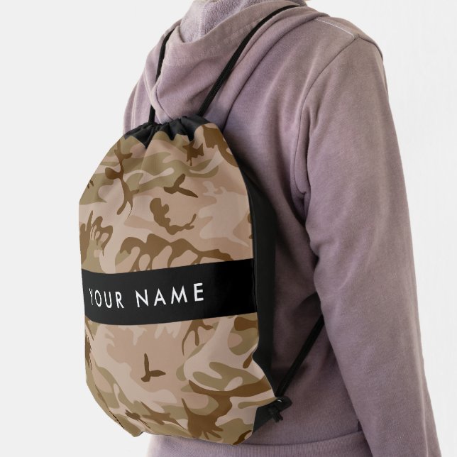 Desert Camouflage Pattern, Your name, Personalize Drawstring Bag (Insitu)