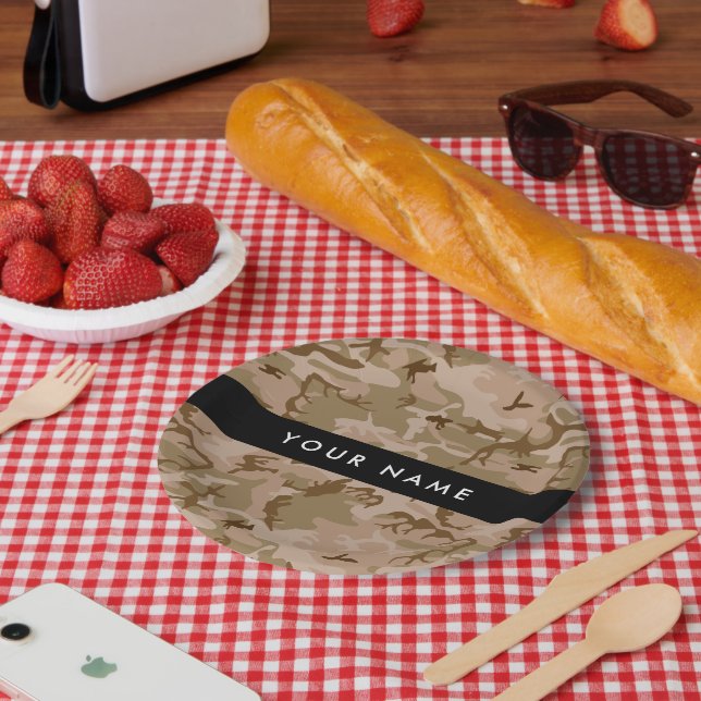 Desert Camouflage Pattern, Your name, Personalize Paper Plates (Picnic)