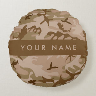 Desert Camouflage Pattern, Your name, Personalize Round Pillow