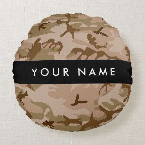 Desert Camouflage Pattern Your name Personalize Round Pillow