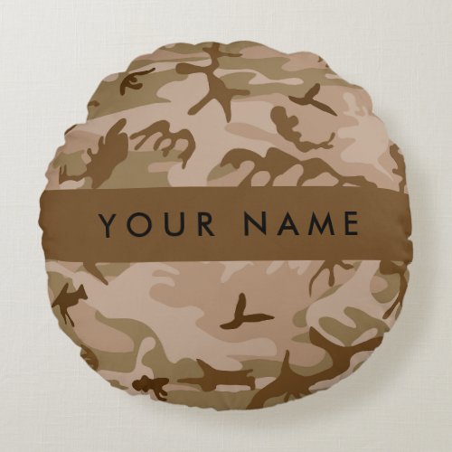 Desert Camouflage Pattern Your name Personalize Round Pillow