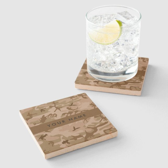 Desert Camouflage Pattern, Your name, Personalize Stone Coaster (Side)
