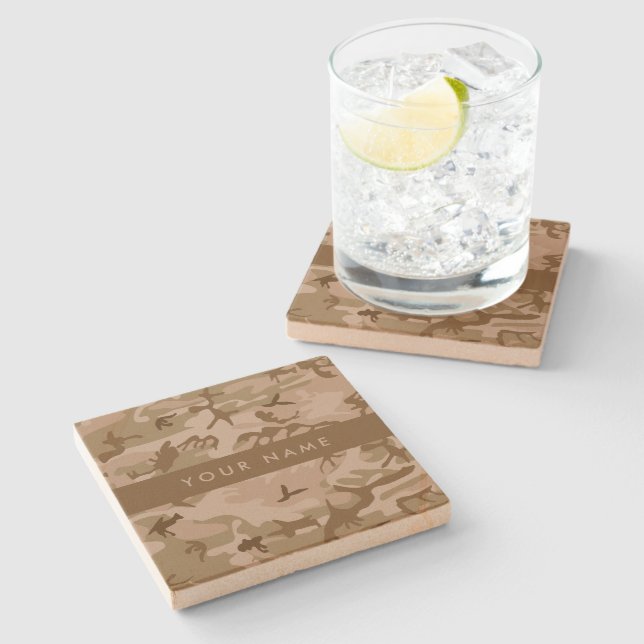 Desert Camouflage Pattern, Your name, Personalize Stone Coaster (Side)