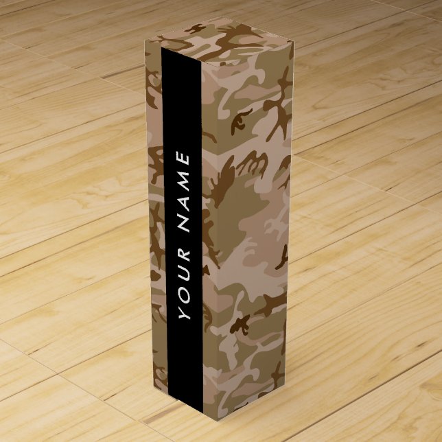 Desert Camouflage Pattern, Your name, Personalize Wine Box (Front)