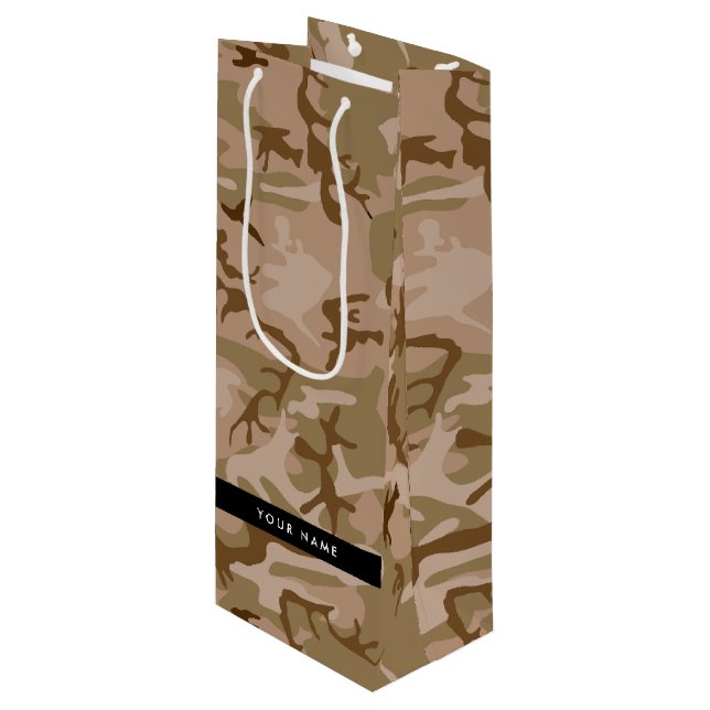 Desert Camouflage Pattern, Your name, Personalize Wine Gift Bag (Front Angled)