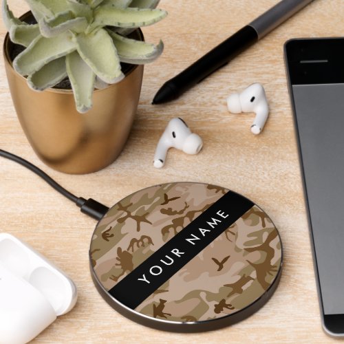 Desert Camouflage Pattern Your name Personalize Wireless Charger