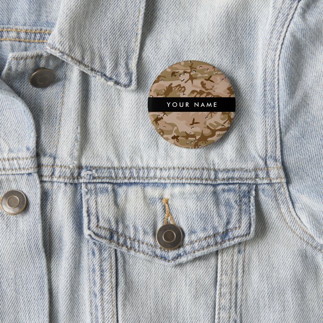 Desert Camouflage Pebbles, Your name, Personalize Button (In Situ)