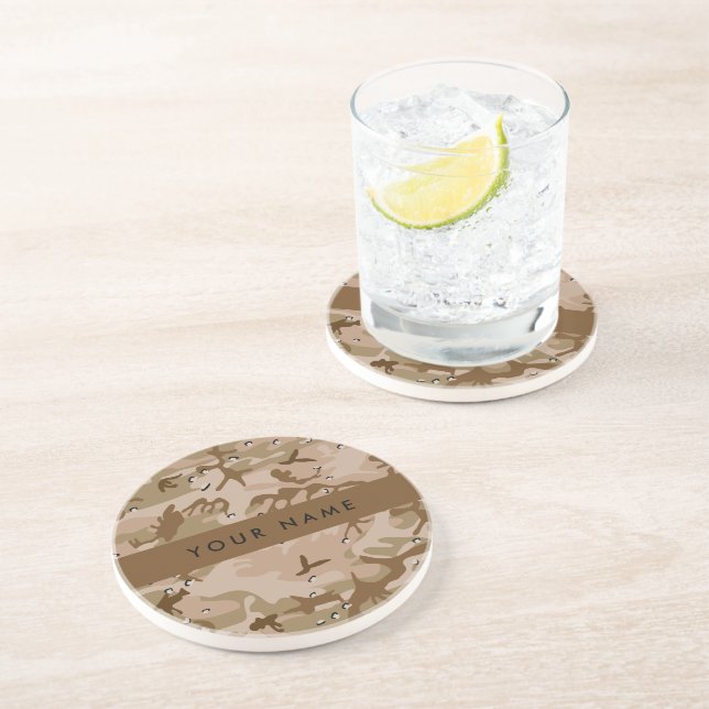 Desert Camouflage Pebbles, Your name, Personalize Coaster (Side)