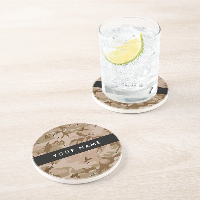 Desert Camouflage Pebbles, Your name, Personalize Coaster (Side)