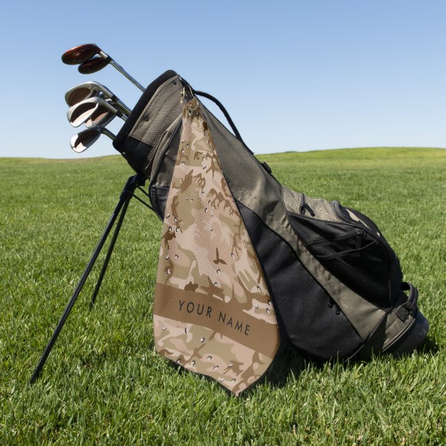 Desert Camouflage Pebbles, Your name, Personalize Golf Towel (Green)