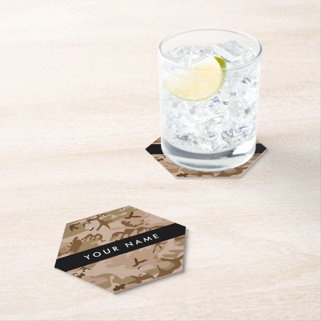 Desert Camouflage Pebbles, Your name, Personalize Paper Coaster (Insitu)