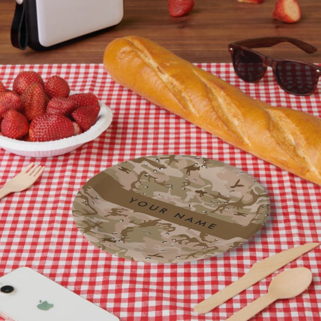 Desert Camouflage Pebbles, Your name, Personalize Paper Plates (Picnic)