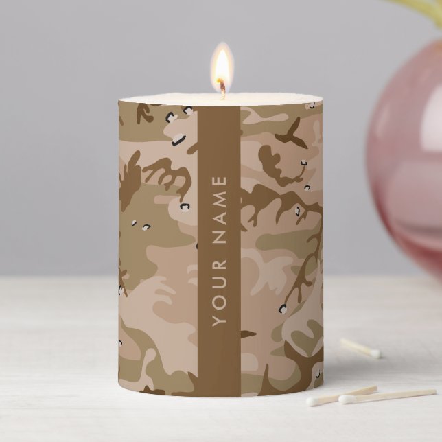 Desert Camouflage Pebbles, Your name, Personalize Pillar Candle (In Situ)