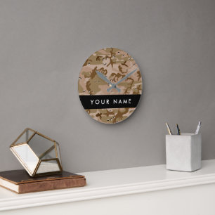 Desert Camouflage Pebbles, Your name, Personalize Round Clock