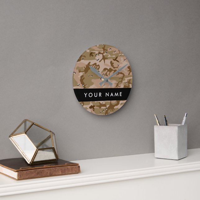 Desert Camouflage Pebbles, Your name, Personalize Round Clock (Office)