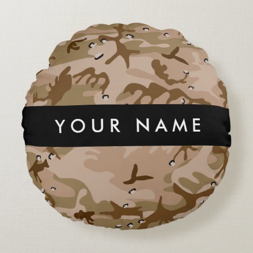 Desert Camouflage Pebbles Your name Personalize Round Pillow