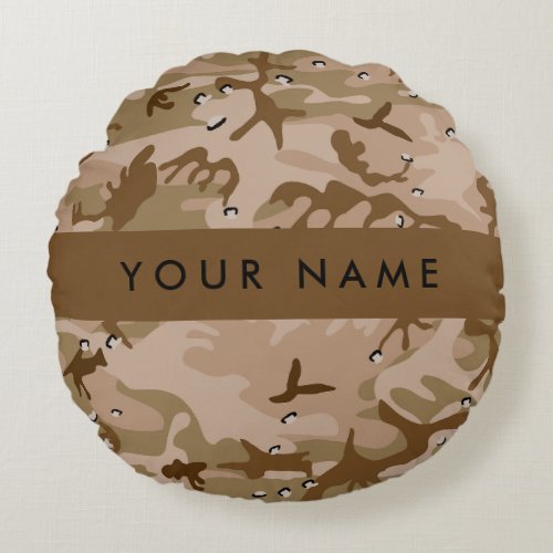 Desert Camouflage Pebbles Your name Personalize Round Pillow