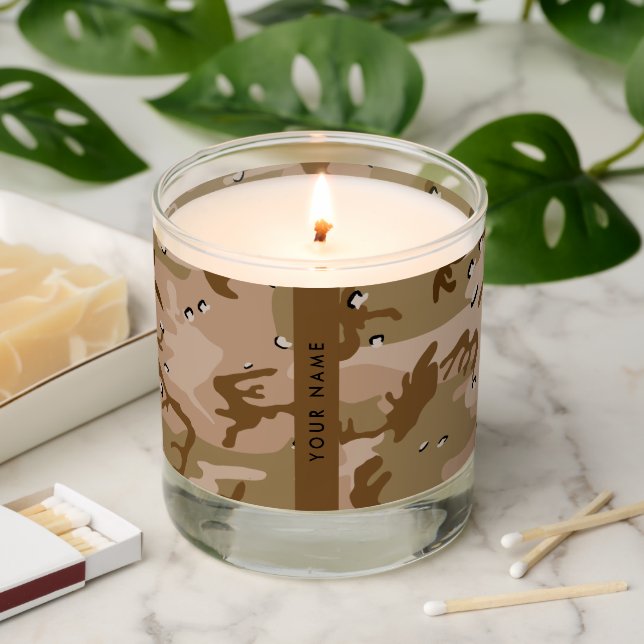 Desert Camouflage Pebbles, Your name, Personalize Scented Candle (Lit)