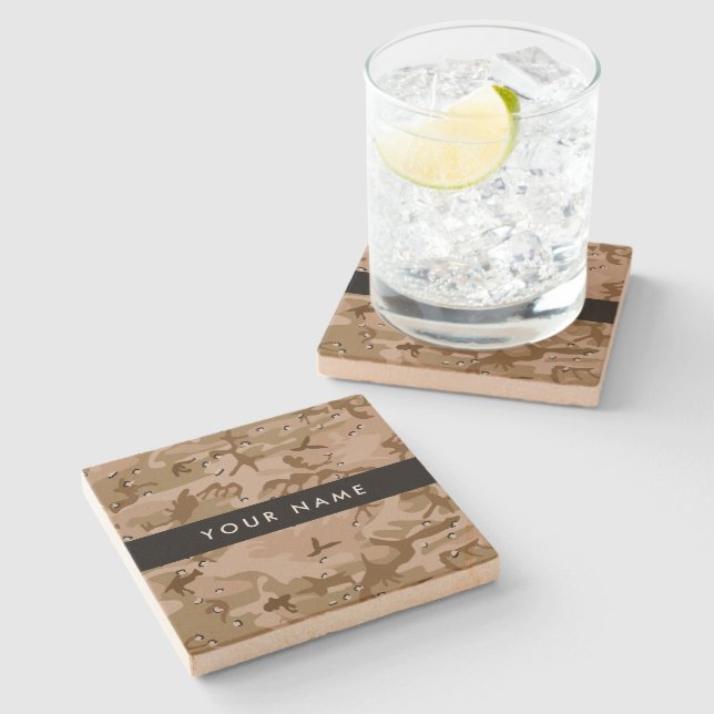 Desert Camouflage Pebbles, Your name, Personalize Stone Coaster (Side)