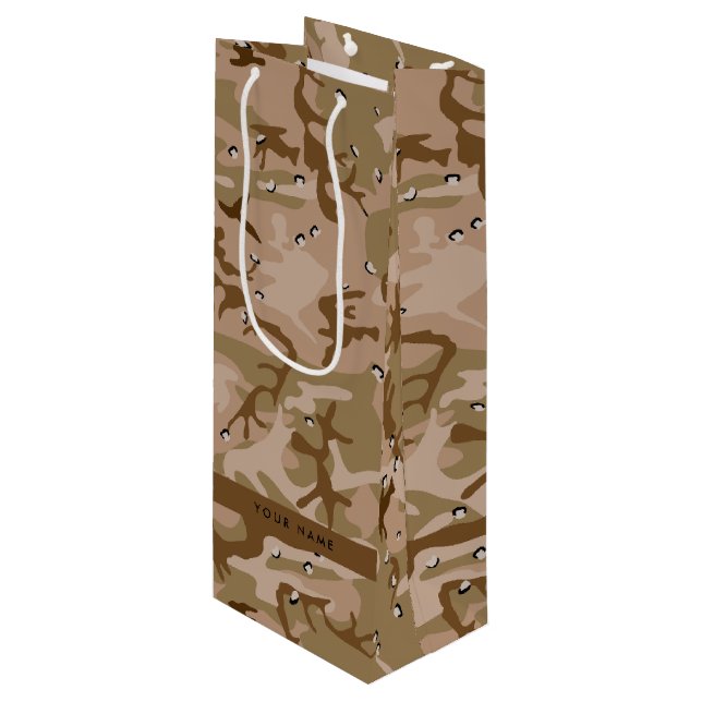 Desert Camouflage Pebbles, Your name, Personalize Wine Gift Bag (Front Angled)