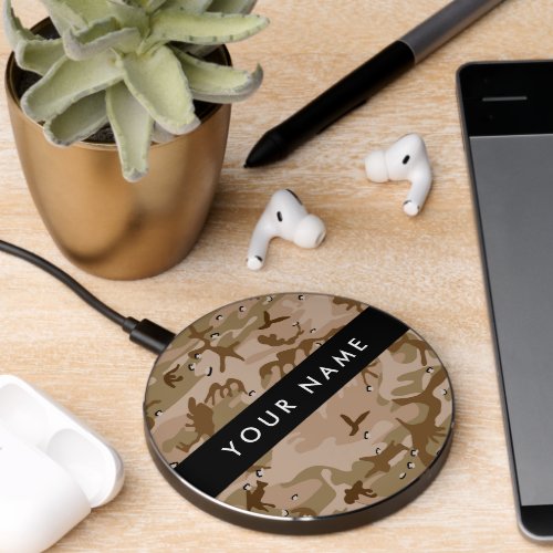 Desert Camouflage Pebbles Your name Personalize Wireless Charger