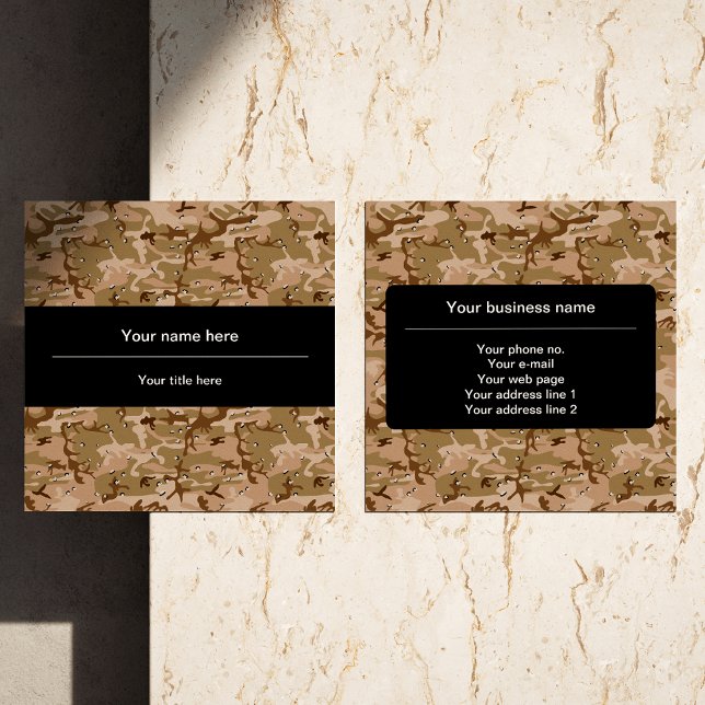 Desert Camouflage With Pebbles, Military, Army Square Business Card (Creator Uploaded)