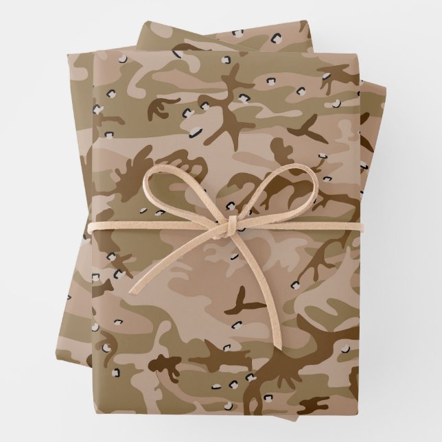 Desert Camouflage With Pebbles, Military, Army Wrapping Paper Sheets (In situ)
