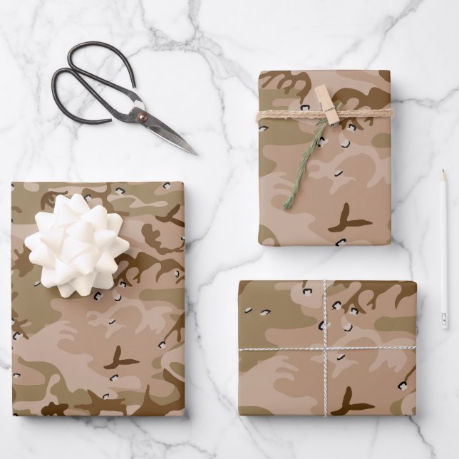 Desert Camouflage With Pebbles, Military, Army Wrapping Paper Sheets (Front)