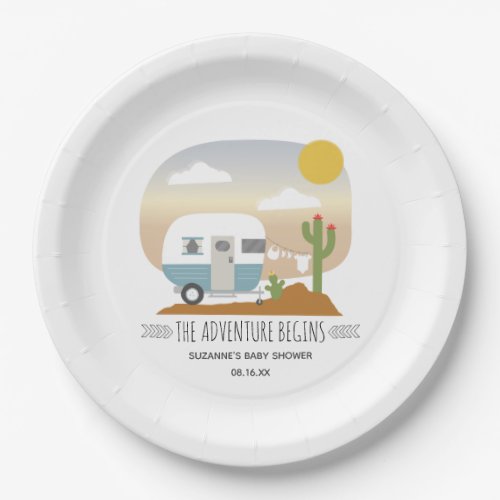 Desert Camper Clothesline Blue Baby Shower Paper Plates