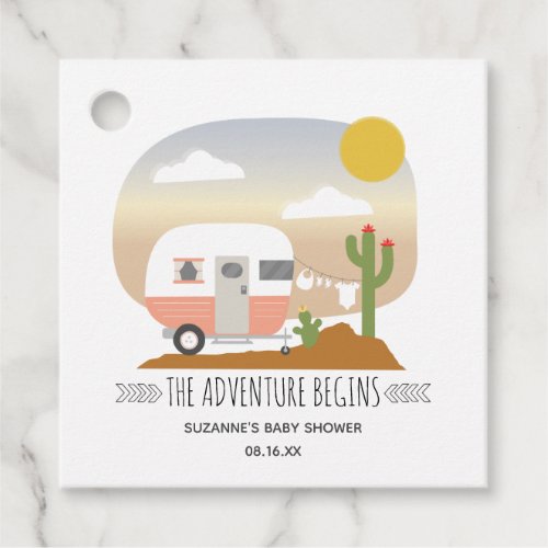 Desert Camper Clothesline Pink Baby Shower Favor Tags