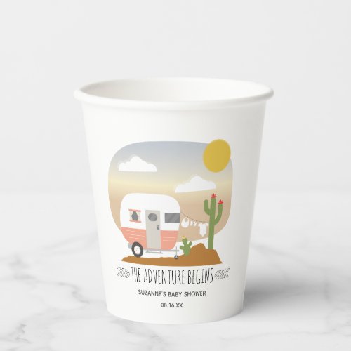 Desert Camper Clothesline Pink Baby Shower Paper Cups