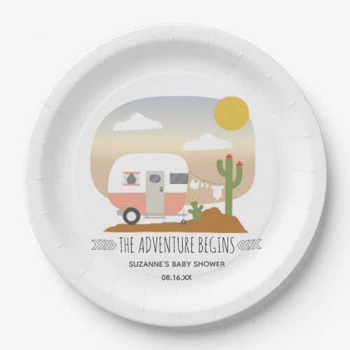 Desert Camper Clothesline Pink Baby Shower Paper Plates