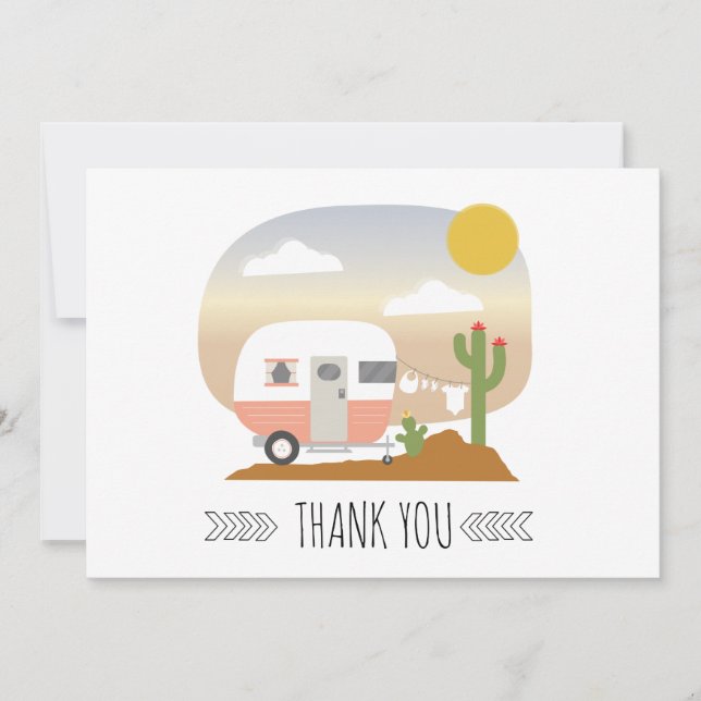 Desert Camper Clothesline Pink Baby Shower Thank You Card (Front)