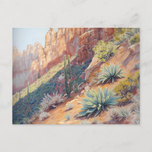 Desert Canyon Landscape with Cactus and Agave Postcard