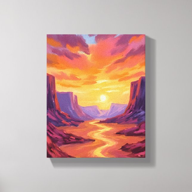 Desert Canyon Sunset | Yellow Painting Canvas Print (Front)