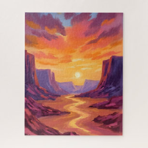 Desert Canyon Sunset   Yellow Painting Jigsaw Puzzle