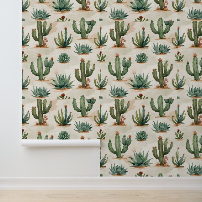 Desert Chic Cactus & Succulent Peel and Stick Wallpaper (Application)