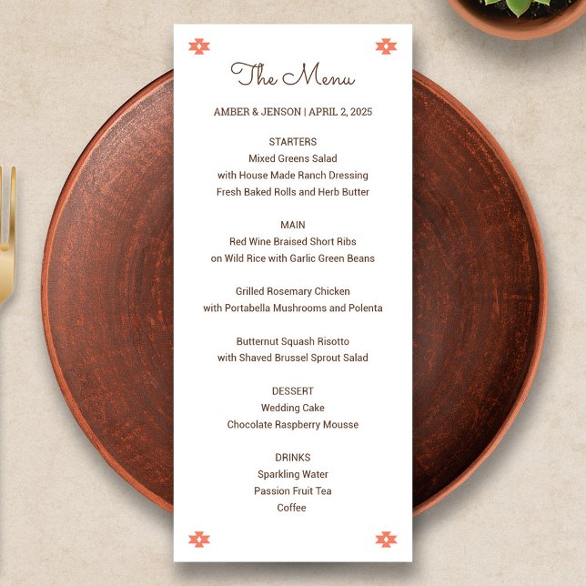 Desert Chic Sedona Wedding Menu (Desert Chic Sedona Wedding Menu Card)