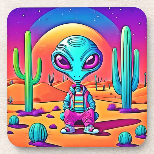 Desert Chillin' Alien Art Beverage Coaster (Front)