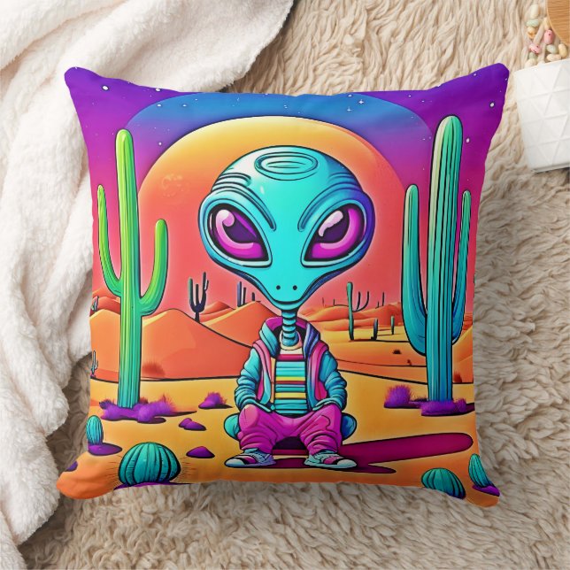Desert Chillin' Alien Art Throw Pillow (Blanket)