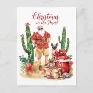 Desert Christmas with Cactus Santa Claus Holiday Postcard