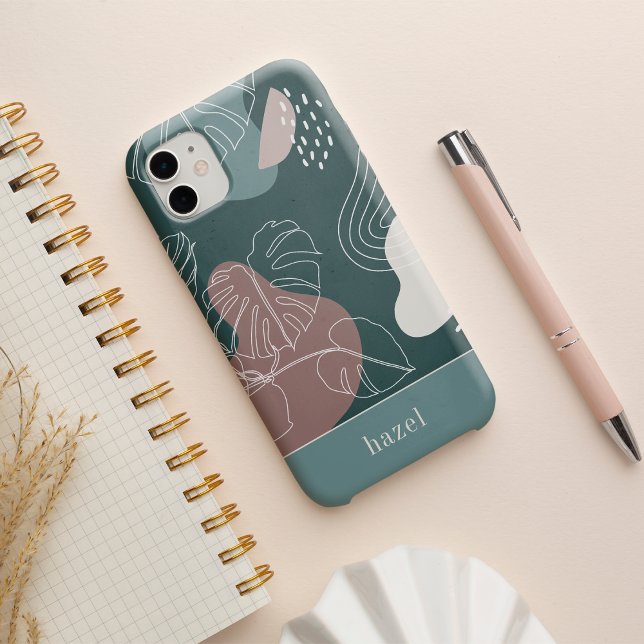 Desert Clay & Spruce Boho Tropical Monstera Leaf iPhone Case (Creator Uploaded)