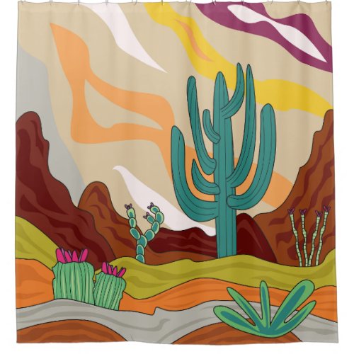 Desert climate retro style abstract cactus shower curtain