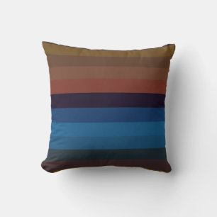 Desert Coast Stripes Terracotta, Denim Blue  Throw Pillow