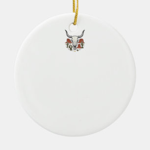 Desert Cow Skull Vintage Southwest Cactus Art Ceramic Ornament