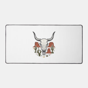 Desert Cow Skull Vintage Southwest Cactus Art Desk Mat