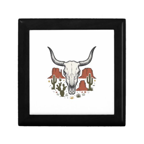 Desert Cow Skull Vintage Southwest Cactus Art Gift Box
