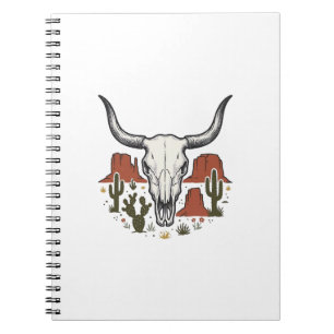 Desert Cow Skull Vintage Southwest Cactus Art Notebook